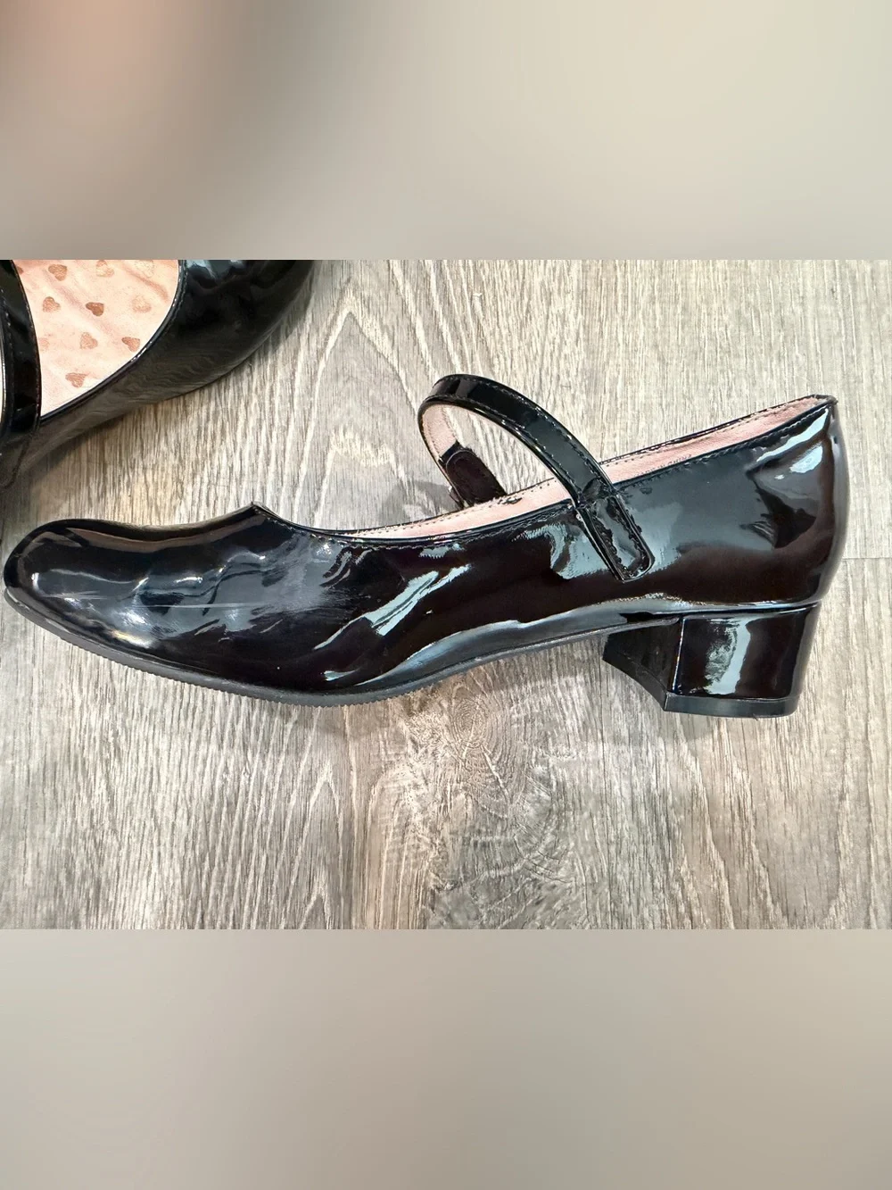 Girls' Black Patent Mary Jane Flats - Heart Insole